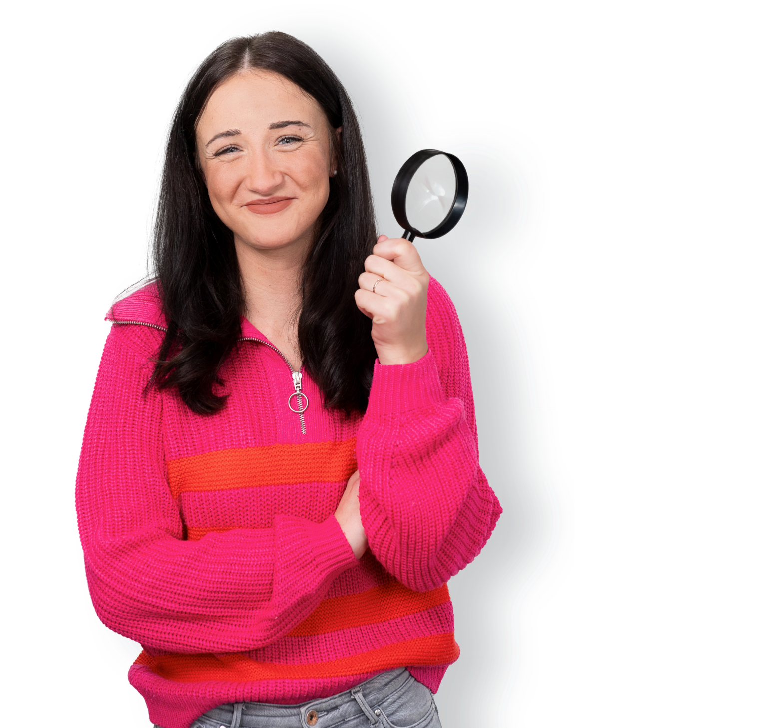 Frau mit Lupe in der Hand